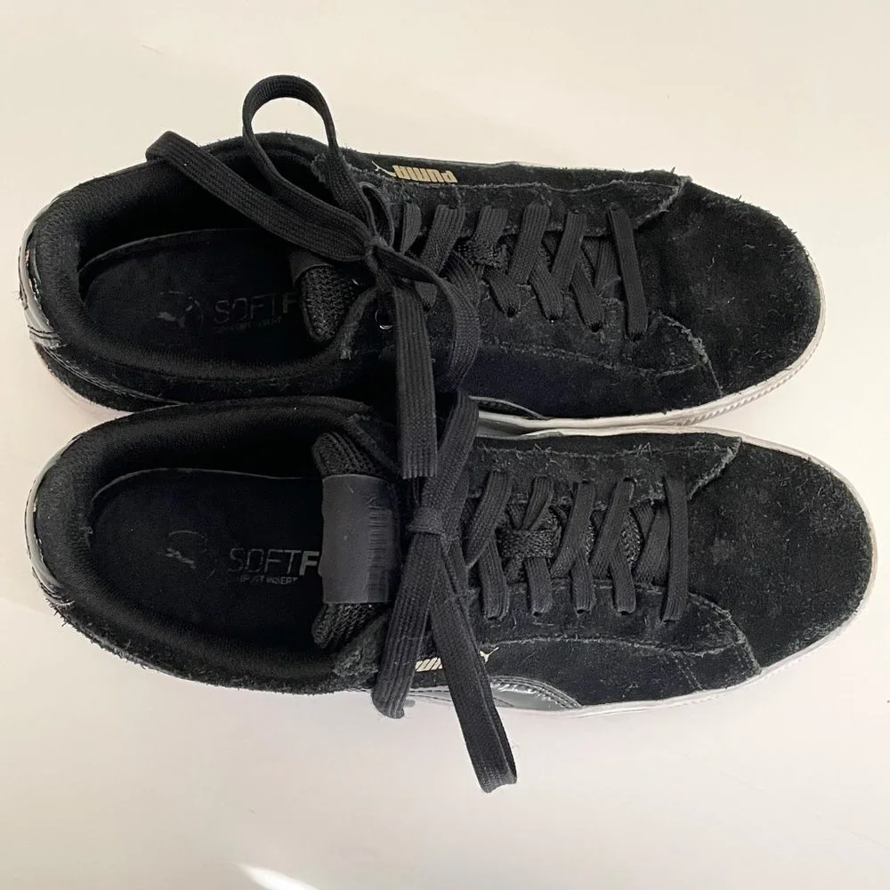 Puma Black Suede Vikky White Platform Low Top Sporty Comfort Leather Sneakers 8 - Picture 6 of 13